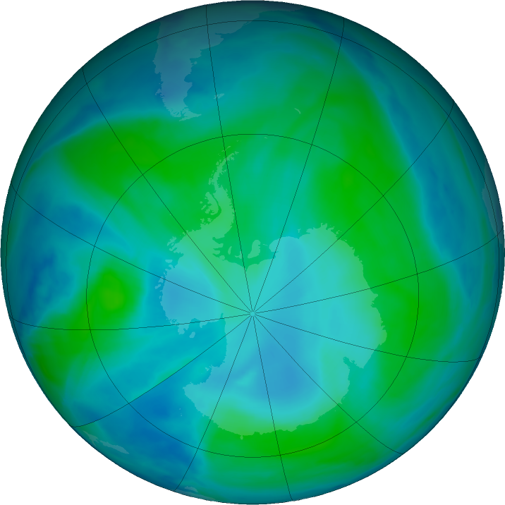 Antarctic ozone map for 07 January 2022